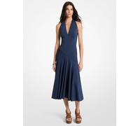 MK Abito longuette in jersey opaco stretch con scollo all'americana - Blu - Michael Kors M
