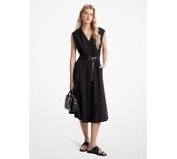 MK Abito longuette in popeline di cotone stretch con cintura - Nero - Michael Kors XS