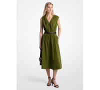 MK Abito longuette in popeline di cotone stretch con cintura - Verde - Michael Kors L