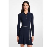 MK Abito polo in viscosa a coste con cintura - Blu - Michael Kors M