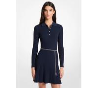MK Abito polo in viscosa a coste con cintura - Blu - Michael Kors XXS