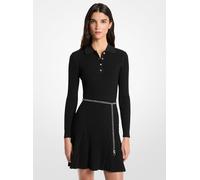 MK Abito polo in viscosa a coste con cintura - Nero - Michael Kors XXS