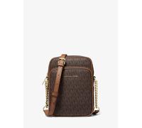 Michael Kors - Borsa a tracolla da viaggio Jet Set, flight bag di medie dimensioni in PVC, con logo e tracolla con catena, Marrone, Medium
