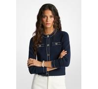 MK Cardigan in maglia stretch con bordo a contrasto - Blu - Michael Kors L