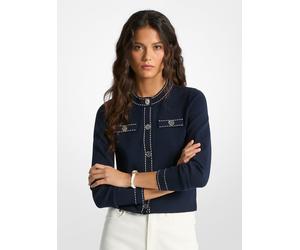 MK Cardigan in maglia stretch con bordo a contrasto - Blu - Michael Kors M