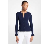 MK Cardigan in misto lana a coste con volant sui polsini - Blu - Michael Kors S