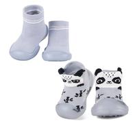 MK MATT KEELY 2 Paia Scarpe Neonato Calzini Antiscivolo Bambino Bambina Scarpine in Maglia Primi Passi Infanzia,Blu+Panda,12-18 Mesi