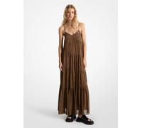 MK Maxi abito a balze in georgette con stampa maculata - Marrone - Michael Kors XS