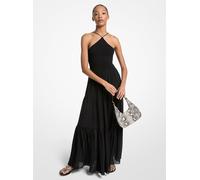 MK Maxi abito in georgette con punto smock e scollo all'americana - Nero - Michael Kors XXL