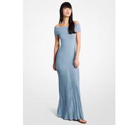 MK Maxi abito in maglia plissettata stretch con spalle scoperte - Blu - Michael Kors L