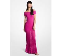 MK Maxi abito in maglia plissettata stretch con spalle scoperte - Rosa - Michael Kors L