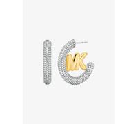 MK Orecchini grandi a cerchio bicolore con logo e pavé - Argento - Michael Kors ONE SIZE