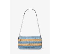 MK Pochette media a righe in paglia lavorata a mano con catena e logo Empire - Blu - Michael Kors ONE SIZE
