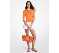 MK Polo stringata in viscosa stretch a coste - Arancio - Michael Kors XL