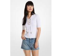 MK Polo stringata in viscosa stretch a coste - Bianco - Michael Kors XS