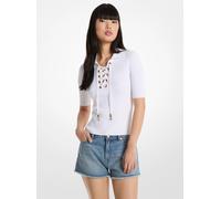 MK Polo stringata in viscosa stretch a coste - Bianco - Michael Kors XXL