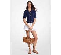 MK Polo stringata in viscosa stretch a coste - Blu - Michael Kors S
