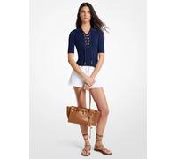 MK Polo stringata in viscosa stretch a coste - Blu - Michael Kors XXL