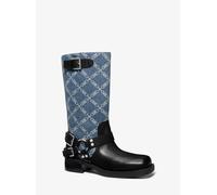 MK Stivale da moto Crosby in denim jacquard con logo Empire Diamond - Blu - Michael Kors EU 36