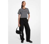 MK T-shirt cropped in cotone a righe con logo - Nero - Michael Kors M