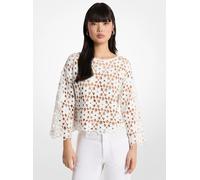 MK Top in crochet con motivi floreali e decorazioni a specchio - Bianco - Michael Kors M