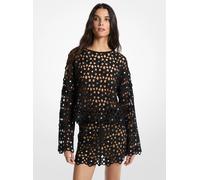 MK Top in crochet con motivi floreali e decorazioni a specchio - Nero - Michael Kors S