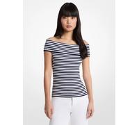 MK Top in maglia stretch a righe con spalle scoperte - Blu - Michael Kors XXS