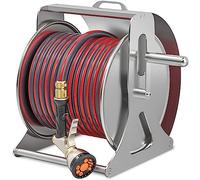 MKAK Avvolgitubo A Parete Esterna, Carrello Giardino Set Di Attrezzi Lavaggio Auto Uso Domestico Portatubo Acqua In Acciaio Inossidabile Con Coperchio(Hose Cart+40m Pipe)