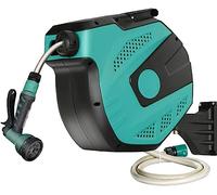 MKAK Avvolgitubo Da Giardino Girevoli A 180 °, Carrello Avvolgitubo Organizzatore Parete Carrello Telescopico Automatico Flessibile Villa Rack Di Stoccaggio(Hose Cart+15m Pipe)