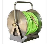 MKAK Avvolgitubo Fisso A Parete, Avvolgitubo Portatile Metallo Carrello Tubo Autoportante Acciaio Inossidabile Maniglia Pieghevole Supporto Tubi Esterno(35m)