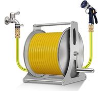 MKAK Carrello For Tubo Da Giardino, Avvolgitubo Acqua Carrello Esterno Avvolgitubo Lega Acciaio Inossidabile Organizer Tubo Pistola Ad Acqua Vasca Da Bagno(Hose Cart+25m Pipe)