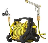 MKAK Carrello For Tubo Irrigazione Da Giardino, Avvolgitubo Set Di Autolavaggio Ad Alta Pressione Esterni Stoccaggio Tubi Acqua In PP Installazione Gratuita(Hose Cart+25m Pipe)