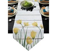 MKAK Giallo Tulipano tavola di legno trama tavola moderna corridore, festa di nozze tovaglia di Natale casa tavolo da pranzo decorazione Runner da tavolo(41x183cm)