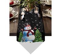 MKAK Home Xmas New Year Ornaments Tovaglia, Natale Red Leader Snowflakes Pine Rami da tavolo Runner Decorazioni desktop Runner da tavolo(33x178cm)
