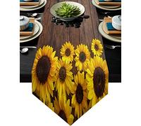 MKAK Plancia di legno del girasole dei fiori runner runner, accessori della decorazione della tavola del partito di nozze La pista domestica moderna sulla tovaglia Runner da tavolo(33x229cm)