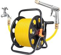 MKAK Rack Di Stoccaggio Tubi Acqua All'aperto, Carrello Tubi Flessibili Portatile Avvolgitubo Avvolgitubo Giardino Strumenti L'irrigazione Parete Manufatto(Hose Cart+15m Pipe)