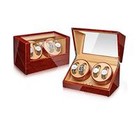 MKAK Watch Winder Box, for Orologi Automatici, Adattatore Esterno for Vernice for Pianoforte in Legno massello e Motore Silenzioso Alimentato a Batteria Accessori per Orologi(4+0)