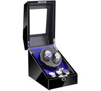 MKAK Watch Winder Box, Luce LED Blu 2 Orologi Automatici 3 ripostiglio 4 impostazione della modalità di Rotazione for Orologi da Donna e da Uomo Accessori per Orologi(Black Black)