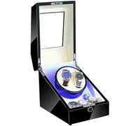 MKAK Watch Winder Box, Luce LED Blu 2 Orologi Automatici 3 ripostiglio 4 impostazione della modalità di Rotazione for Orologi da Donna e da Uomo Accessori per Orologi(Black White)