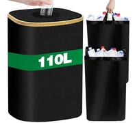 MKAKYES 110L Contenitore per Pegni con Coperchio, Raccoglitore di Bottiglie con Foro, Contenitore per Bottiglie con 2 Borsa Interna Rimovibile, per Bottiglia e Bottiglie di Plastica, Nero