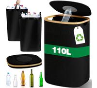 MKAKYES Contenitore per Pegni con Coperchio, 110L Raccoglitore di Bottiglie con Foro, Contenitore per Bottiglie con 2 Borsa Interna Rimovibile, per Bottiglia e Bottiglie di Plastica, Nero