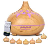 MKAKYES Diffusore di Oli Essenziali, Ultrasuoni Diffusori Olio con Telecomando, Diffusore Di Aromi, Umidificatore Ambiente per Casa, Spegnimento Automatico Senza Acqua e 7 Colori LED, per Yoga,Spa