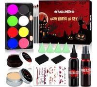 MKAKYES Trucchi Halloween, 9 Pezzi Halloween Sangue Finto Set, Set Trucco per Halloween, con Sangue Finto Spray, Cera Cicatriziale e Pittura Facciale Trucco, per Cosplay di Halloween, Zombie, Vampiri