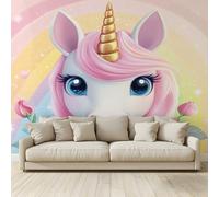 MKBKLI Carta da Parati Fotografica Animali stile cartone animato unicorni - Design per Pareti Camera - Fotomurali in Tessuto Non Tessuto - 250Cm (L) x175Cm (A)