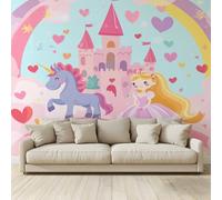 MKBKLI Carta da Parati Fotografica Animali unicorni castelli - Design per Pareti Camera - Fotomurale Tessuto Non Tessuto 350 x 256 cm - Colla Non Inclusa A114
