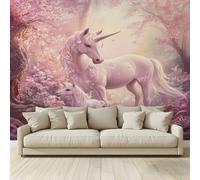MKBKLI Carta da Parati Fotografica Foresta ciliegi fiore rosa unicorno - Design per Pareti Camera - Fotomurale Tessuto Non Tessuto 300 x 210 cm - Colla Non Inclusa A200