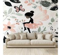 MKBKLI Carta da Parati Fotografica Ragazza farfalla profumo floreale foglie - Design per Pareti Camera - Fotomurale Tessuto Non Tessuto 350 x 256 cm - Colla Non Inclusa A52
