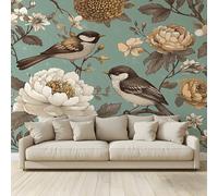 MKBKLI Carta da Parati Fotografica Uccelli paradiso rose crisantemi - Design per Pareti Camera - Fotomurali in Tessuto Non Tessuto - 300Cm (L) x210Cm (A)