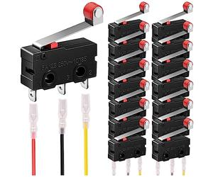MKBKLLJY 15pcs Micro finecorsa 5A 125 250V AC SPDT 1NO 1NC cerniera corta Roller Levr Braccio Interruttore Snap Action Button Tipo 3Pin Micro Finecorsa con braccio leva scooter nero 45pcs cavo