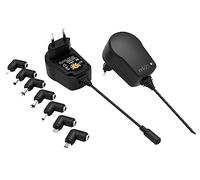 MKC | MKC-01B7 Alimentatore Universale, Compatibile con una Vasta Gamma di Dispositivi Portatili e Telefoni, con 7 Connettori Inclusi per una Versatilità Universale, Colore Nero